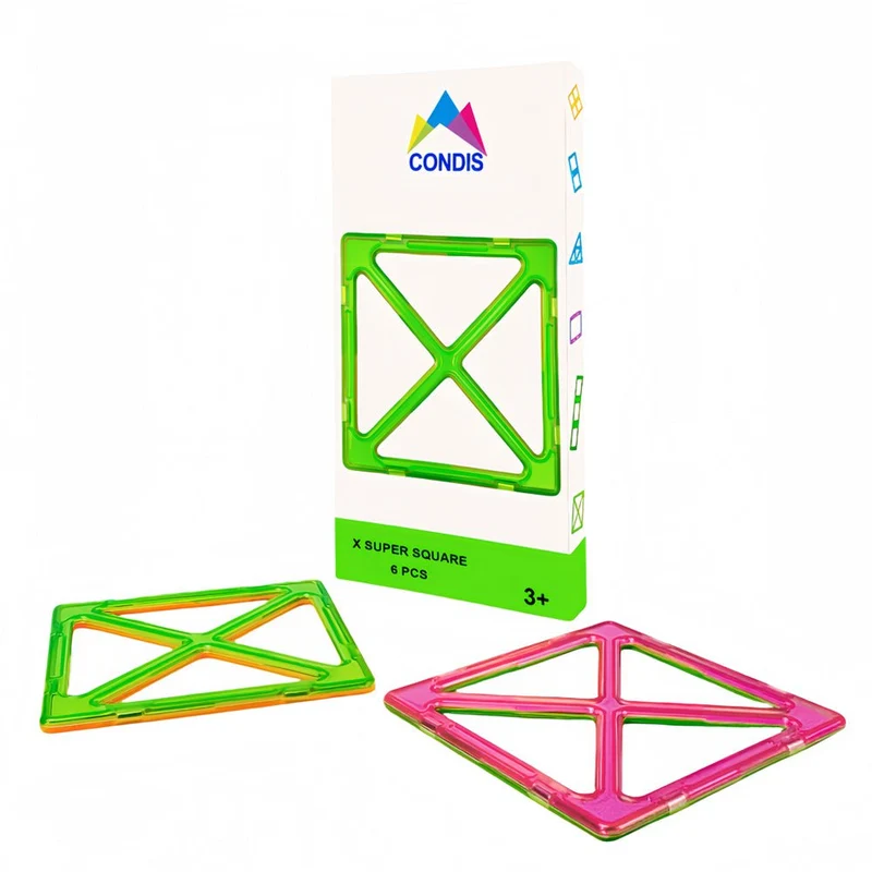 CONDIS Magnetische Bausteine Erweiterungsset X-förmiges Super Quadrat 6 Stück