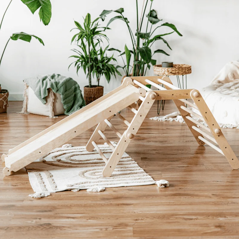 Montessori Flexibel Klätterställning i Trä med Rutschkana - 5 Delar