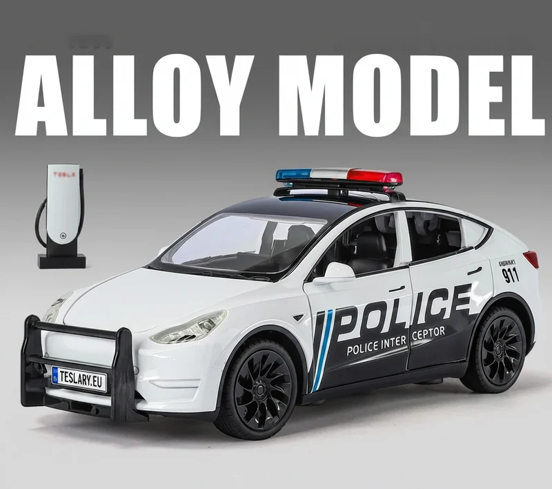 Tesla Model Y SUV Legeringspolis Ny Energibil Model Diecast Metal Vehicles Bil Model Simulering Ljud och Ljus Barnleksak Present