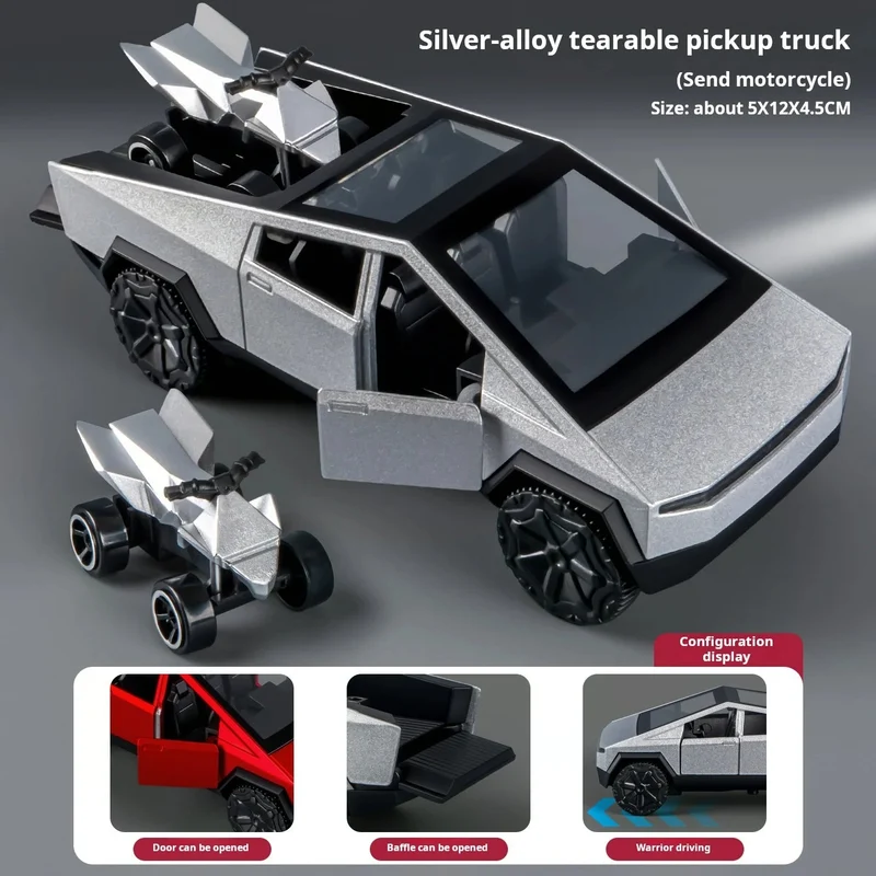 1:36 Tesla Cybertruck-stil terränglastbil i diecast-metall för pojkar eller flickor