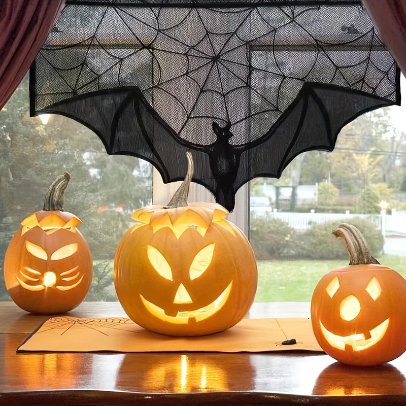 Bordslöpare Svart Spets Halloween Dekoration