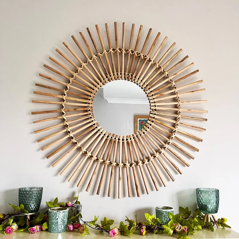 Håndlavet Boheme Vægspejl i Naturligt Materiale - 80 cm