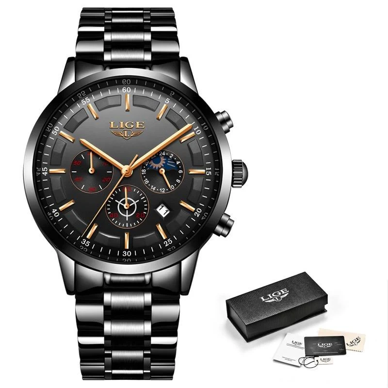 Elegant herreur med sort stålrem og præcis kvartsbevægelse