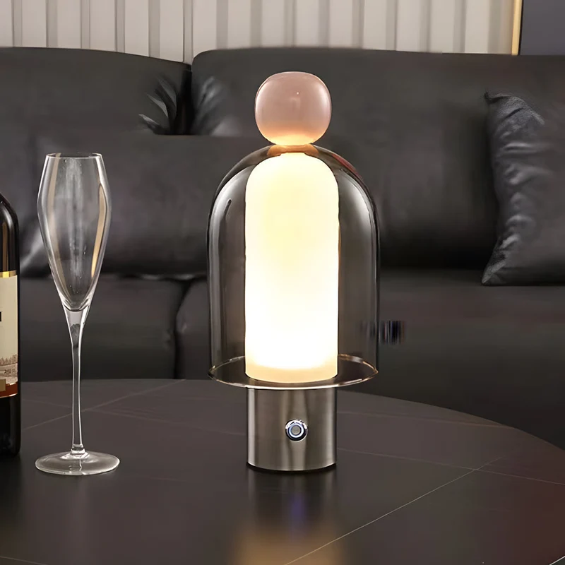 Genopladelig Bordlampe i Glas med Justerbar LED-lys