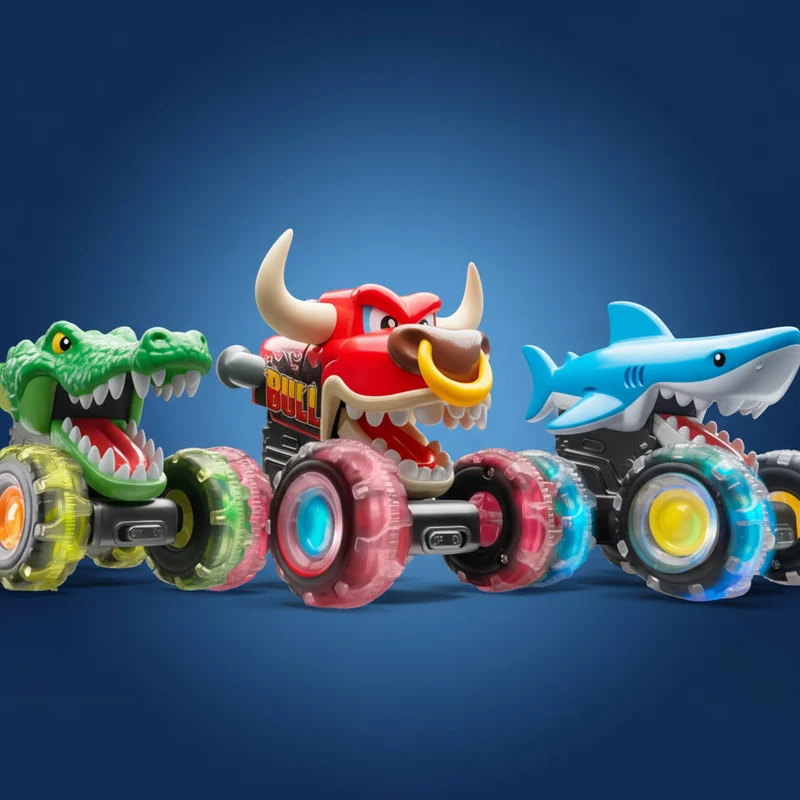 Monster Truck Legetøjssæt med LED Hjul og Tryk-Gå Funktion