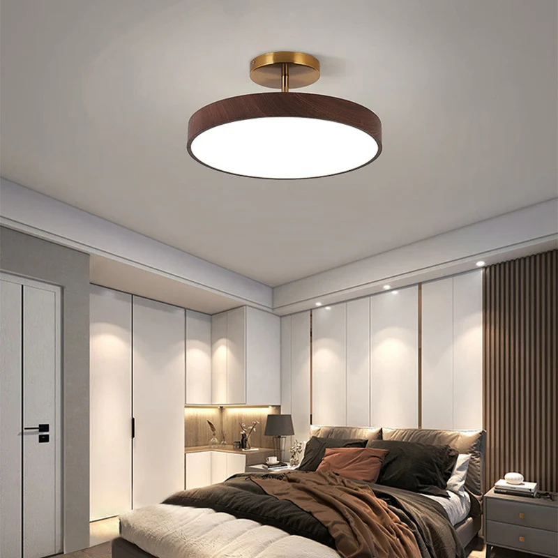 Taklampa med trä och LED Semiflush