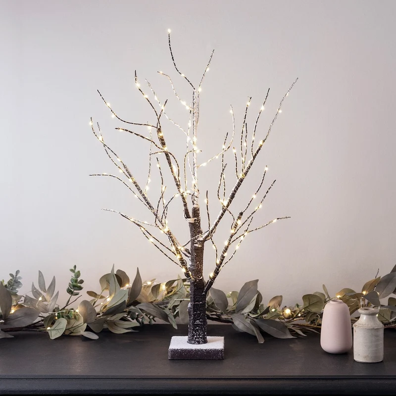 Sneklædt LED Gren Træ - Batteridrevet Julepynt 65cm