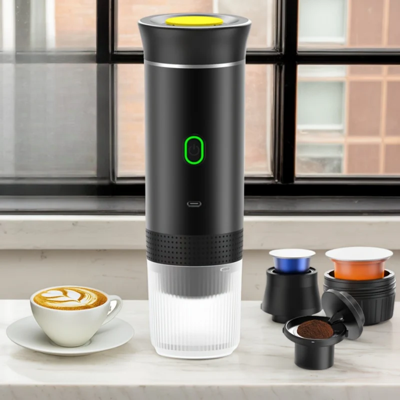 Elektrisk bärbar kaffebryggare för resa