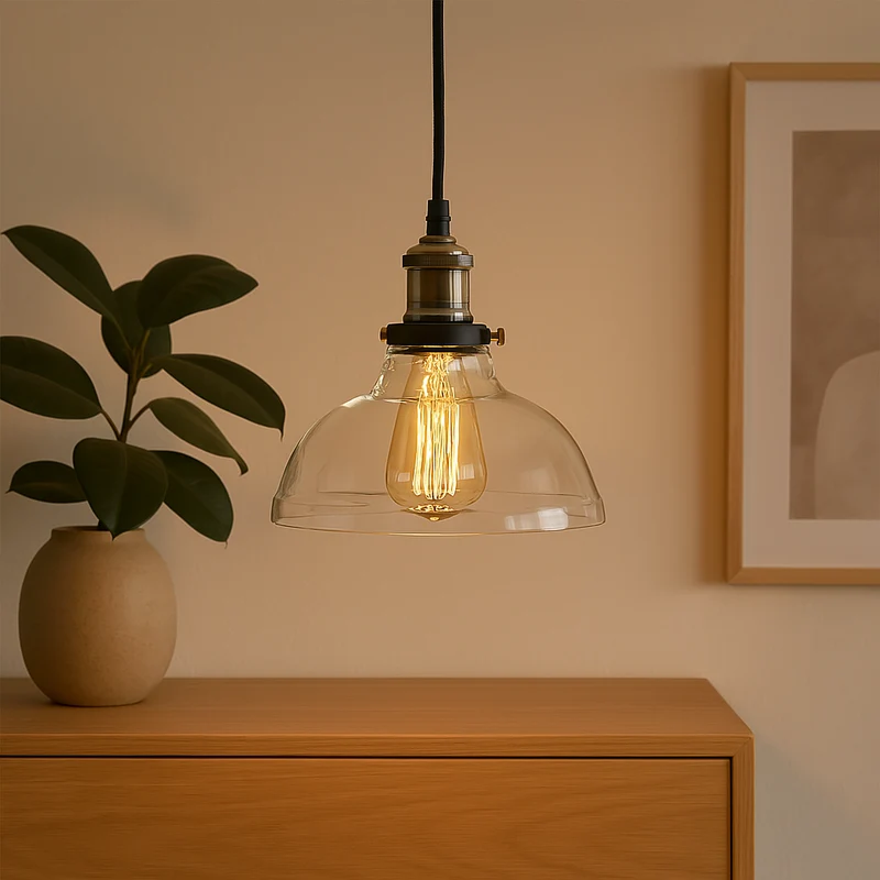 Pendulum lamp with glass shade and vintage style