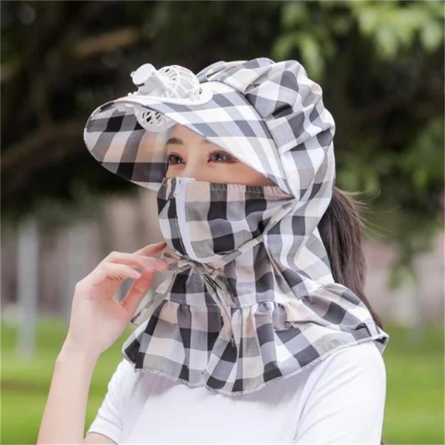 Anti-UV Dust Beskyttende Lang Wrap Hat med Blæser