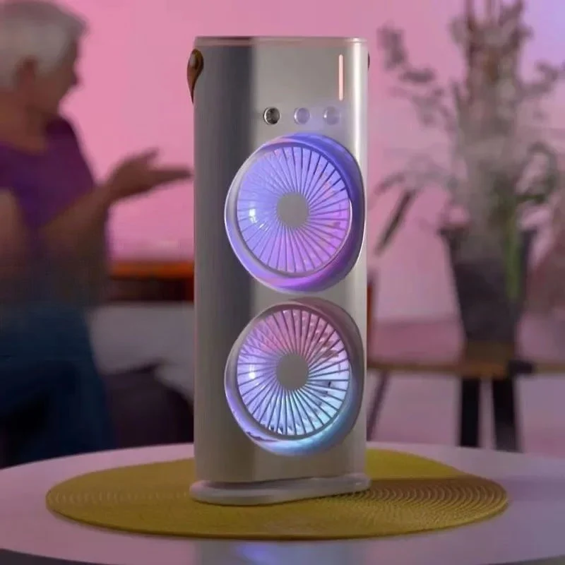 Bærbar dobbeltventilator kølespray aircondition