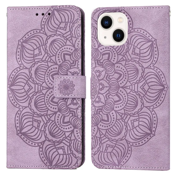 Elegant flip-læderetui med mandala-præg til iPhone 15 Plus