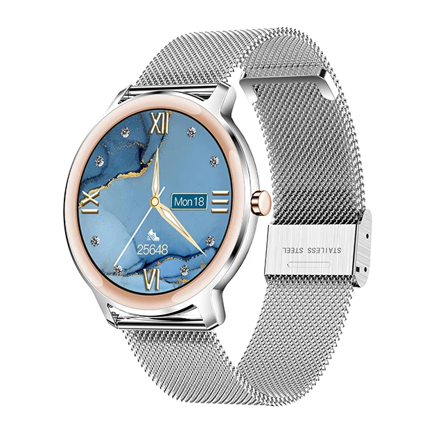 Elegant og funktionel smartwatch til kvinder med berøringsfølsom rund skærm og hjerteovervågning