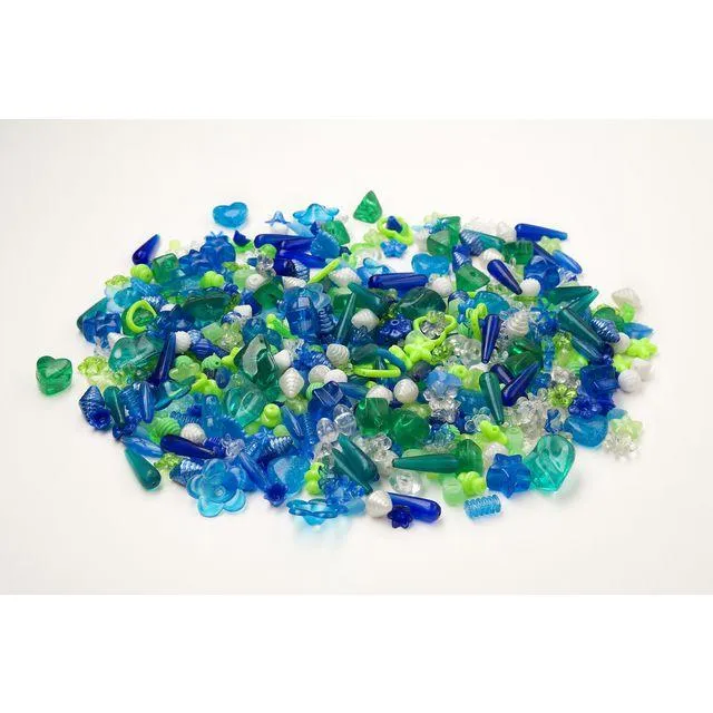 Plastpärlor mix blå/grön 1000/fp