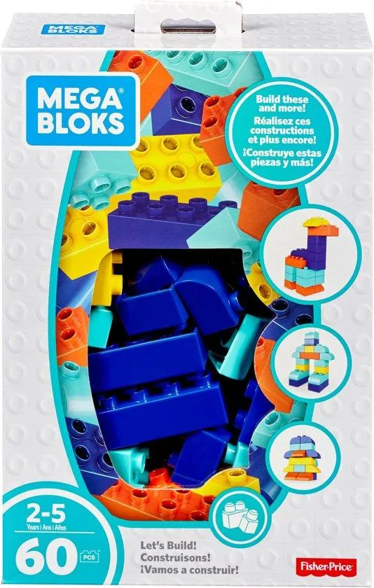 Mega Bloks Basics 60PCS Let's Build, Multi-Coloured FLY43