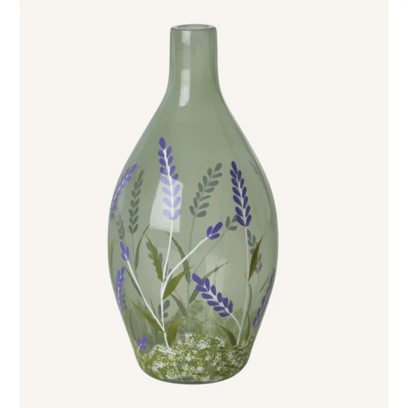 Rice DK Glass Vase in Green with Purple Flowers - 650 ml