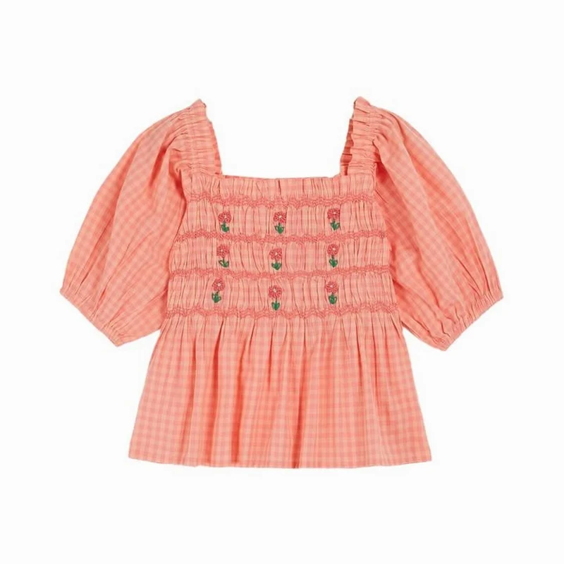 Emile et Ida Blouse Brodee Smockee Vichy – Vichy Pivoine