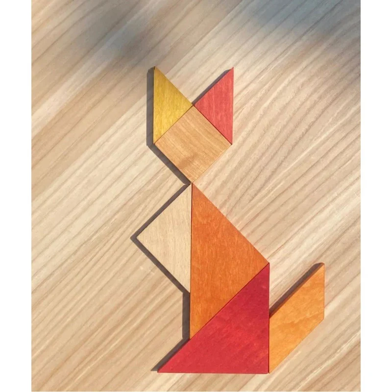 Tangram Pussel i Trä - Varma Färger