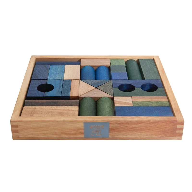Wooden Story träklossar kalla färger – 30 delar