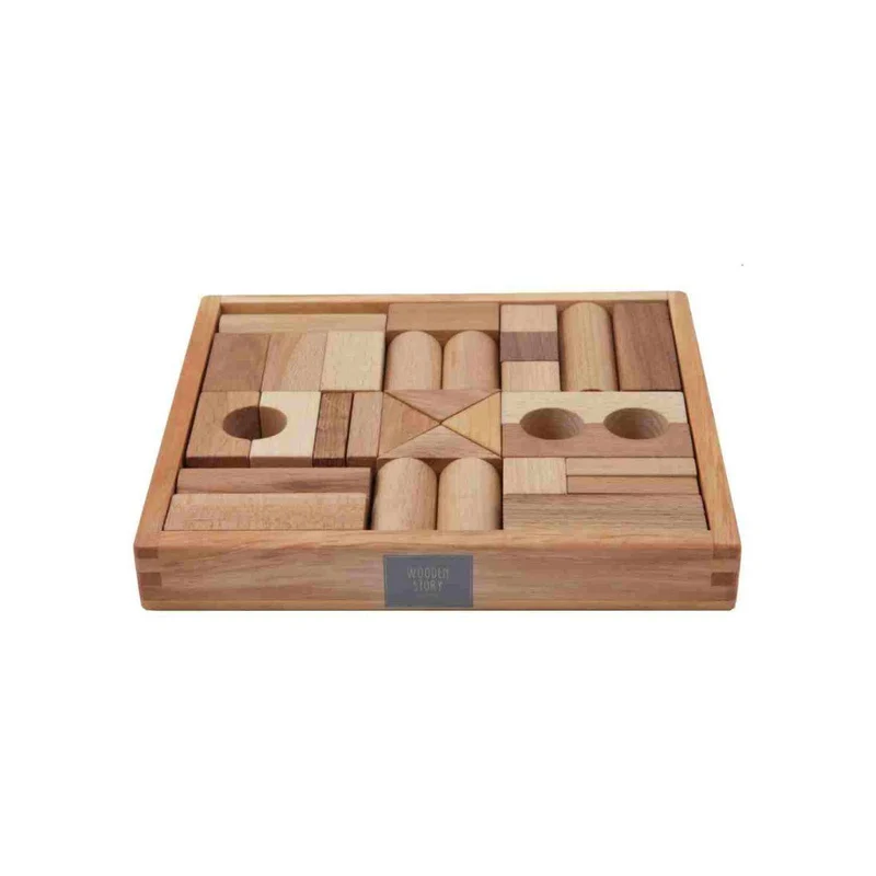 Wooden Story träklossar natur – 30 delar i trälåda