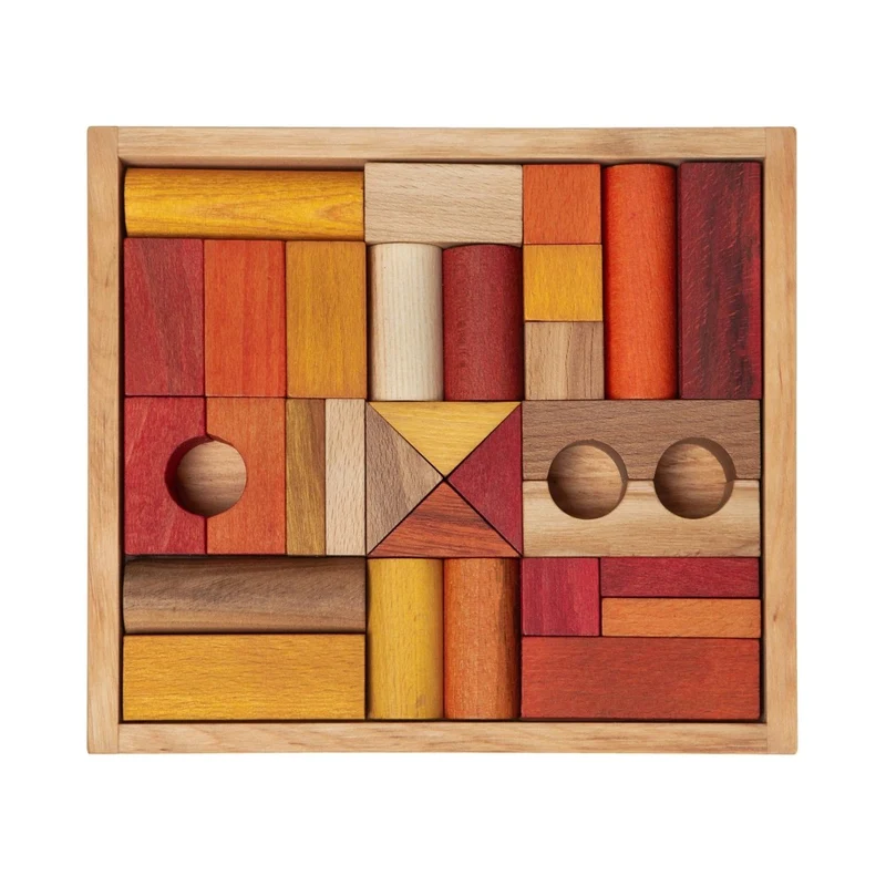 Wooden Story träklossar varma färger – 30 delar