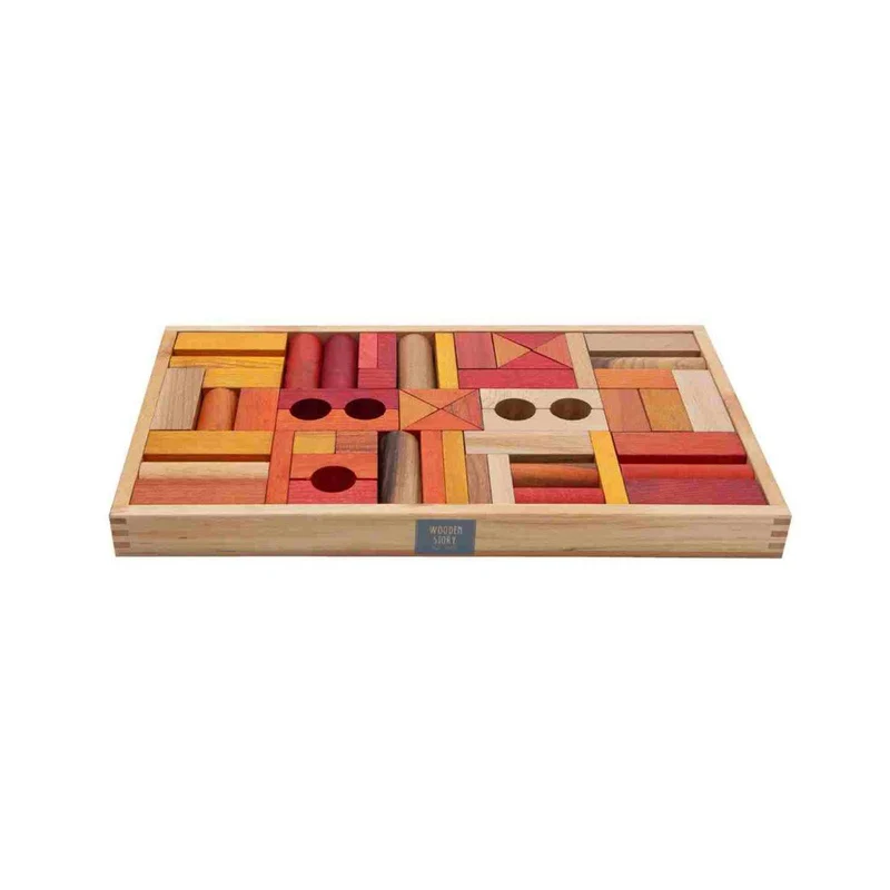 Wooden Story träklossar varma färger – 54 delar