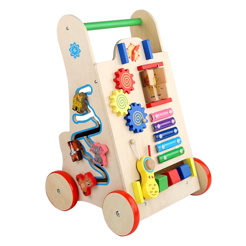 Montessori Holz Aktivitätswagen – 8-in-1 Lernspielzeug mit Musik