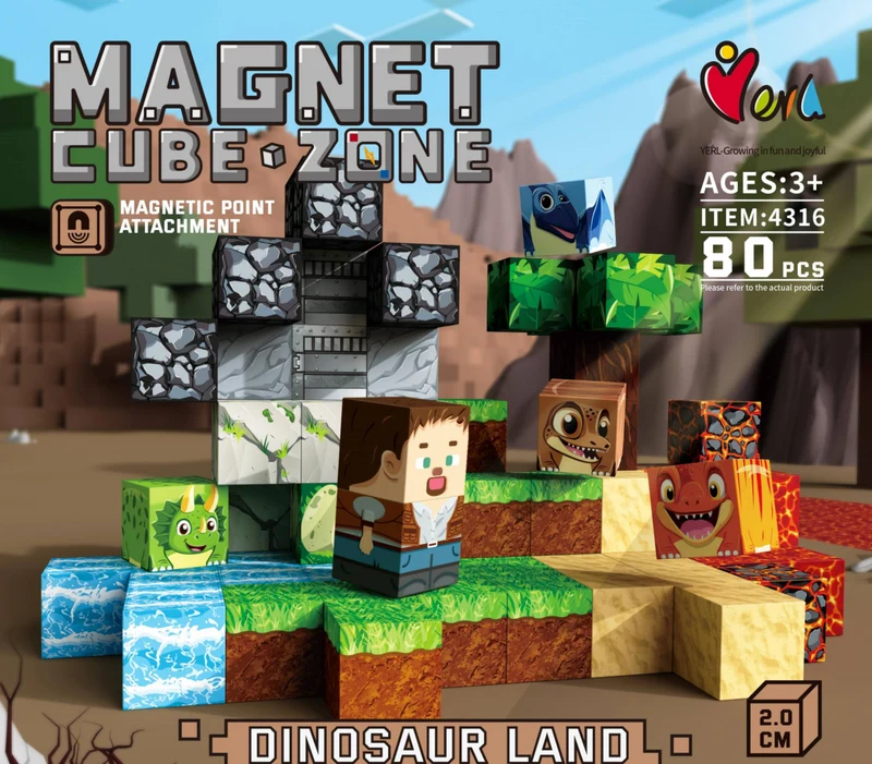 Magnetbausteine Dino-Welt 2 cm – Dinosaurier Konstruktionsspielzeug