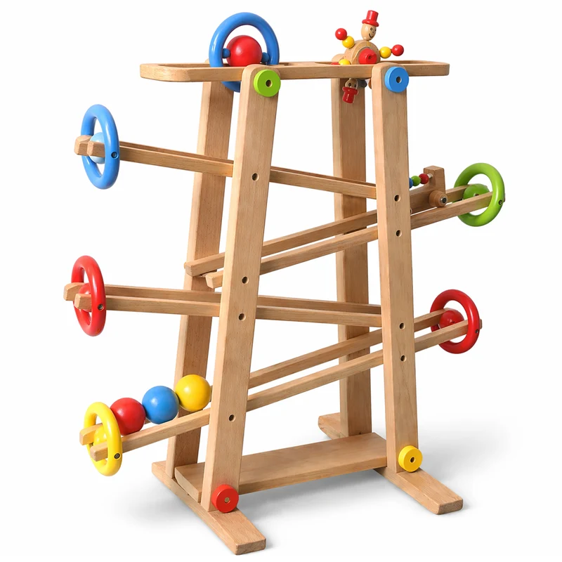 Montessori Kugelbahn Buche – 7 Rollobjekte (Klassik)
