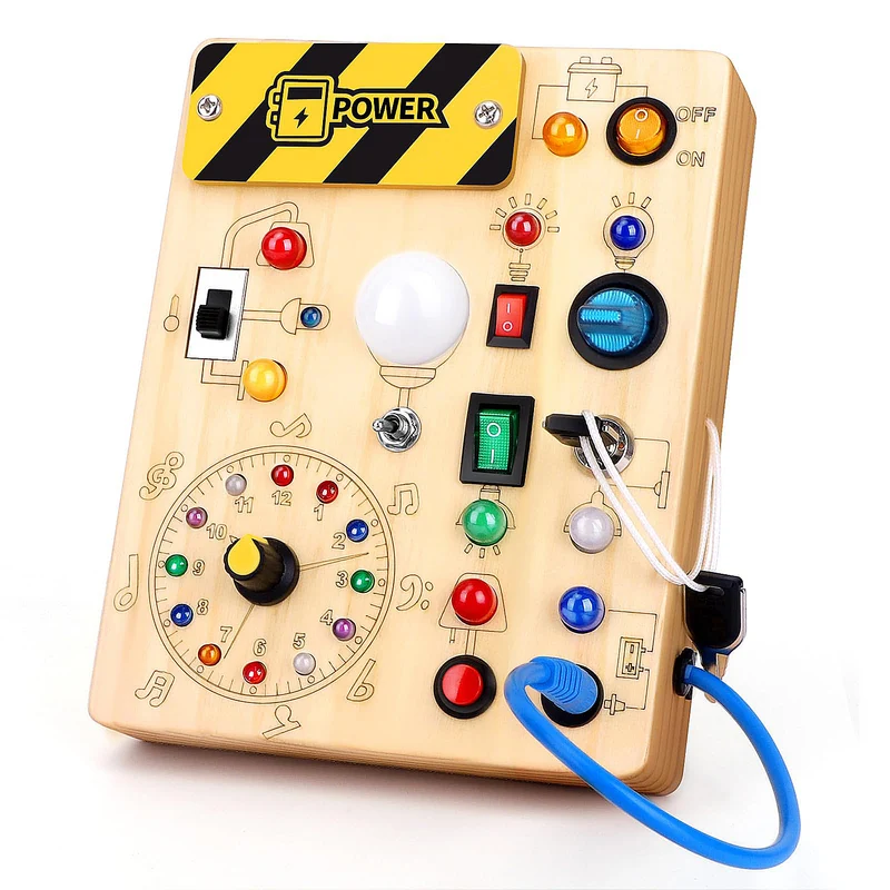 Montessori Busy Board aus Holz - – LED Licht & Schalter