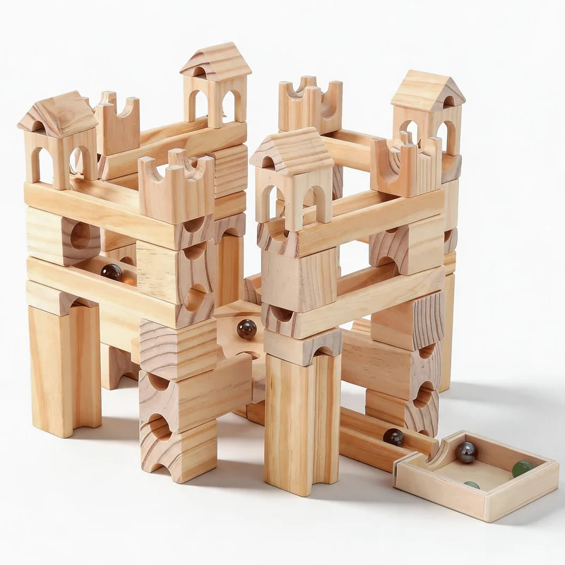 Montessori Murmelbahn aus Holz – 3D-Konstruktionsspiel mit 60/80 Teilen