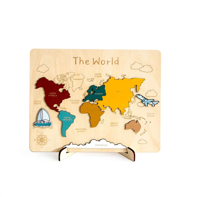 Montessori Holzpuzzle Weltkarte – Geografie-Lernspiel