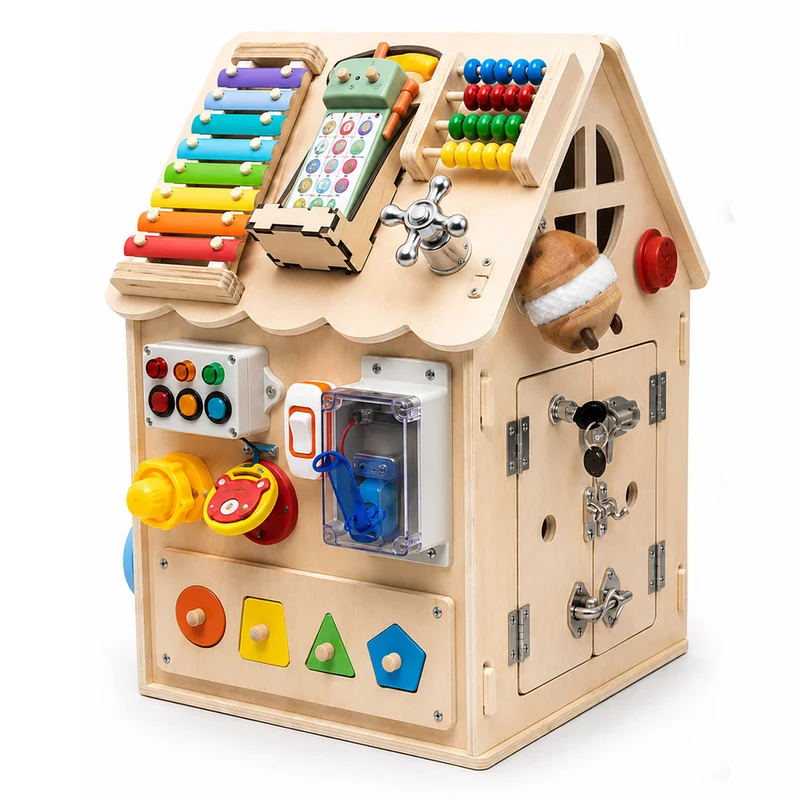 Montessori Busy House – Holz Motorikspiel mit 20+ Aktivitäten