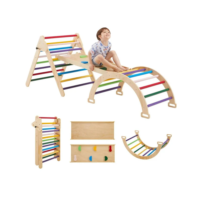 Montessori Kletterdreieck Holz 3-in-1 – Dreieck, Bogen & Rutsche