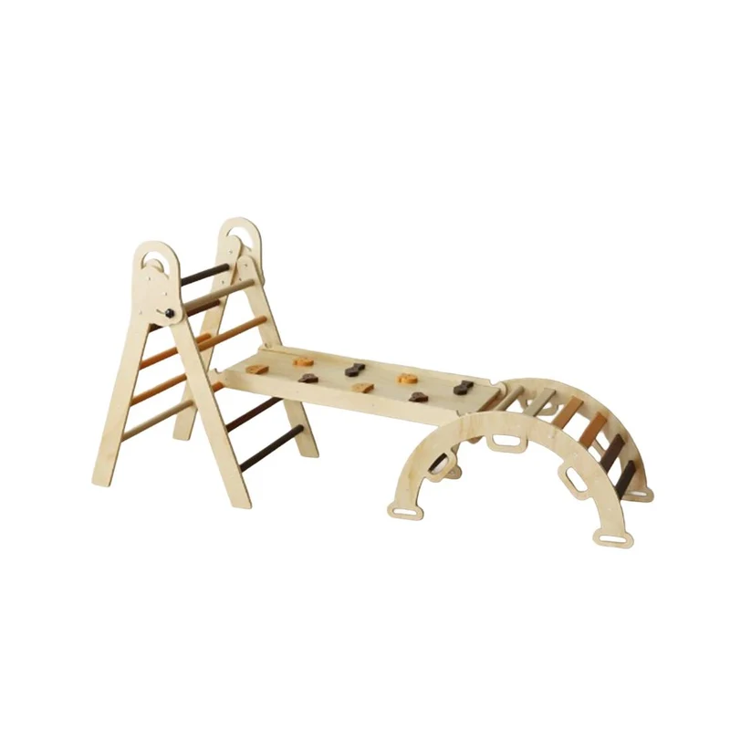 Montessori Kletterset aus Holz – Klappbares Dreieck, Rutsche & Bogen