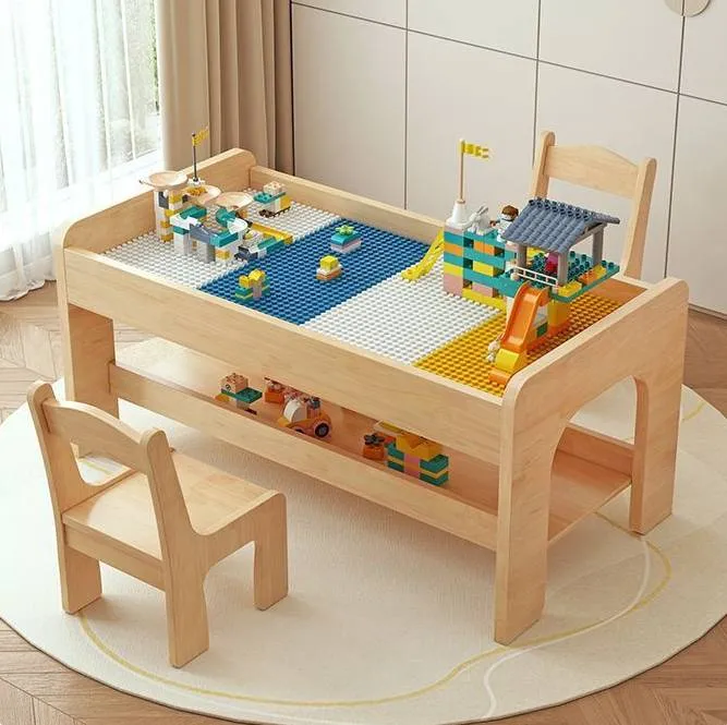 Montessori Kindertisch aus Holz – Spieltisch mit Stauraum & Stühlen