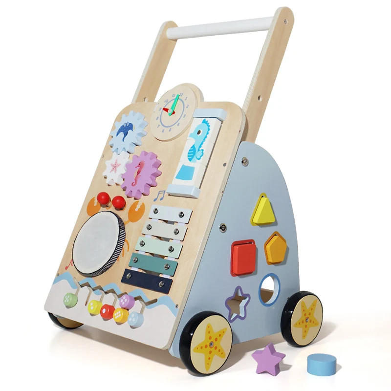 Montessori Schiebewagen aus Holz – Spielzeug mit Xylophon & Spielelementen
