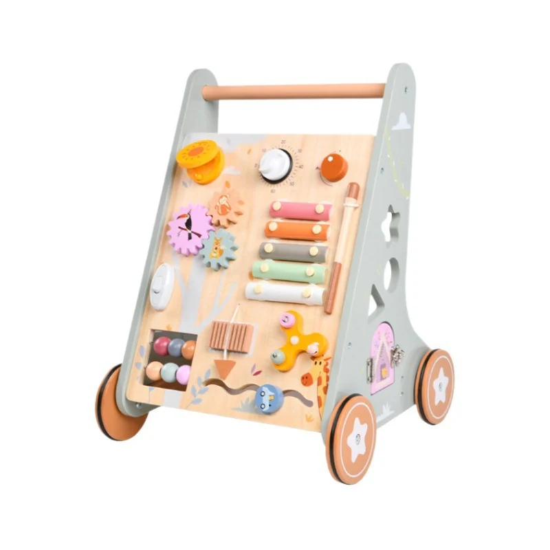 Montessori Schiebewagen aus Holz – Spielzeug mit Xylophon & Spielelementen