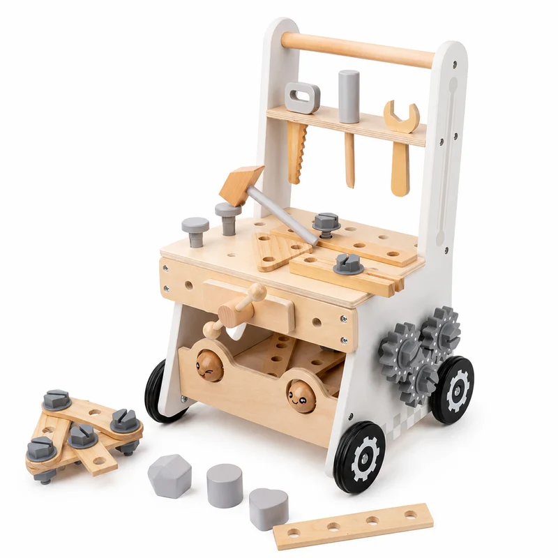Montessori Lauflernwagen Holz mit Werkbank & Werkzeug