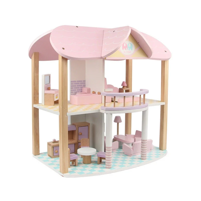 Puppenhaus Rosa 3 Etagen – Spielhaus mit Möbeln für Kinder