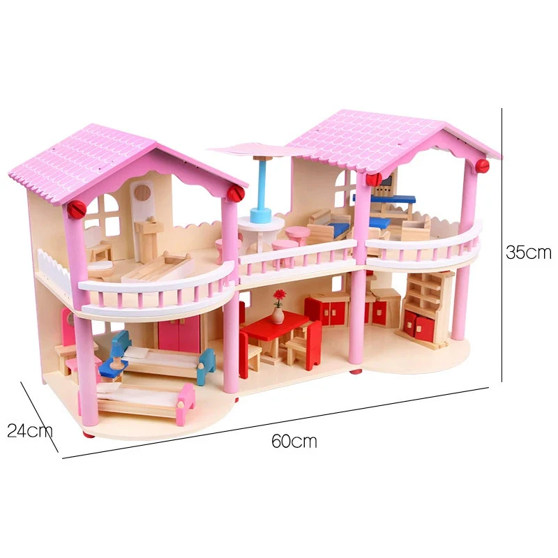 Montessori Puppenhaus aus Holz – Offenes Spielhaus mit Möbeln