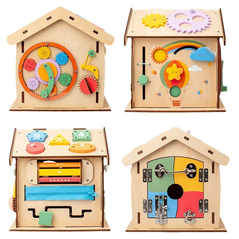 Montessori Busy House – Spielhaus aus Holz mit vielen Spielelementen
