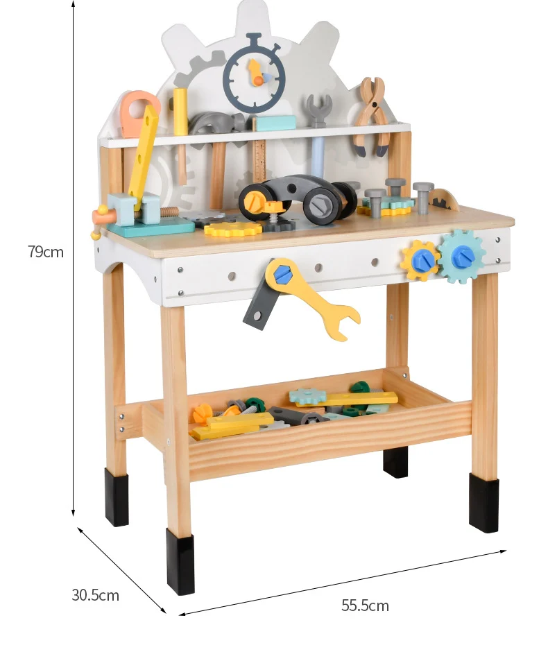 Kinder Werkbank aus Holz – Große Werkzeugbank mit Zahnrädern & Zubehör (Lernspiel)