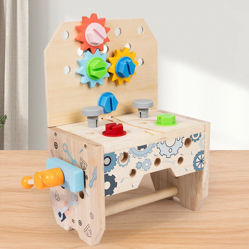 Kinder Schraub-Werkbank aus Holz – 3-in-1 Muttern-Spiel