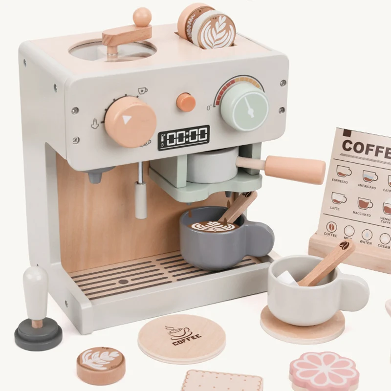 Kinder Kaffeemaschine aus Holz – Nordisches Café Spielset für Rollenspiel