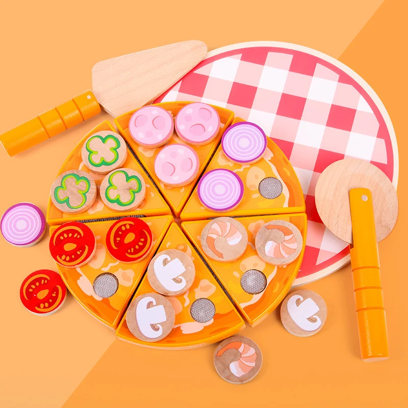 Holz Pizza Schneide-Spielzeug – Kinder Spielessen Set