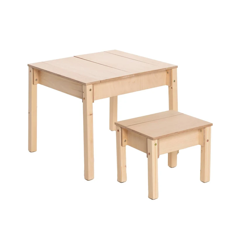 Montessori Kindertisch mit Stauraum & Hocker – Holz Schreibtisch Set für Kinder