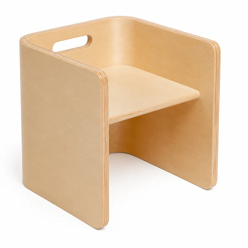 Montessori Holzstuhl – wandelbar als Sitz, Regal & Tritthocker, metallfrei & langlebig
