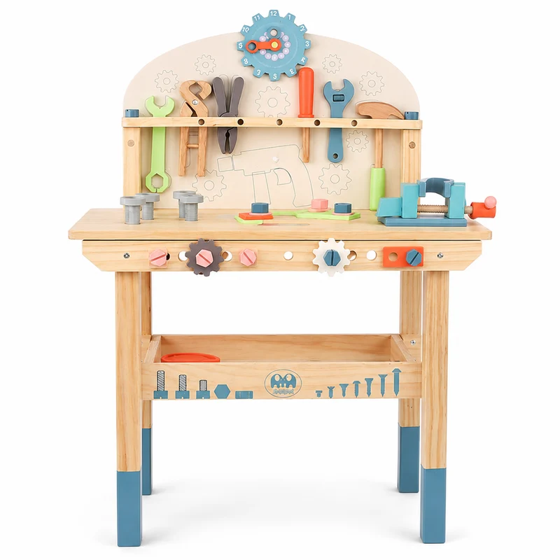 Montessori Werkzeugbank aus Holz für Kinder mit Werkzeugen