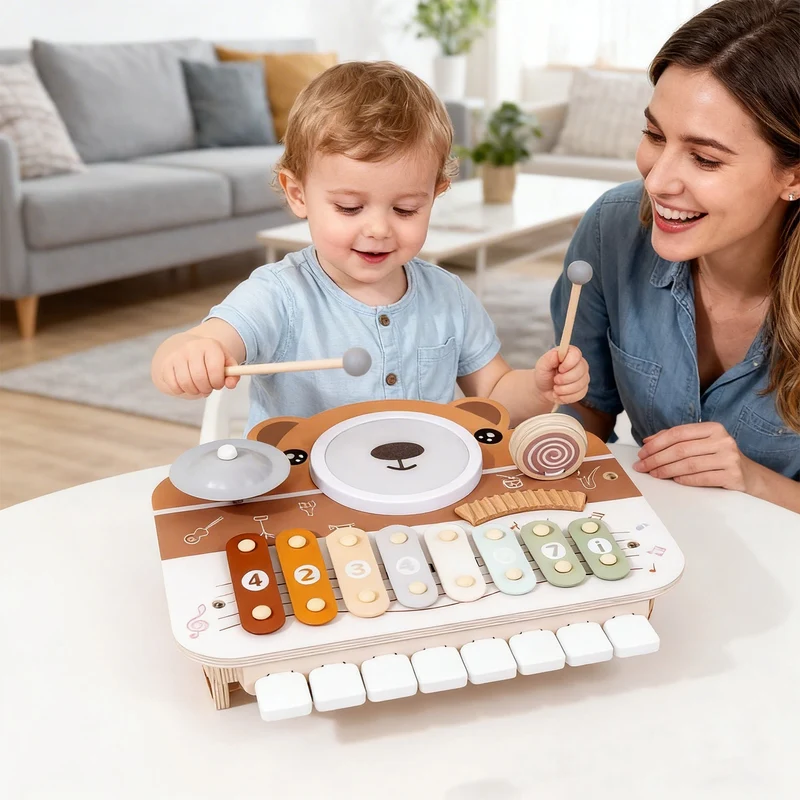 6-in-1 Holz Musikspielzeug – Montessori Xylophon & Klavier